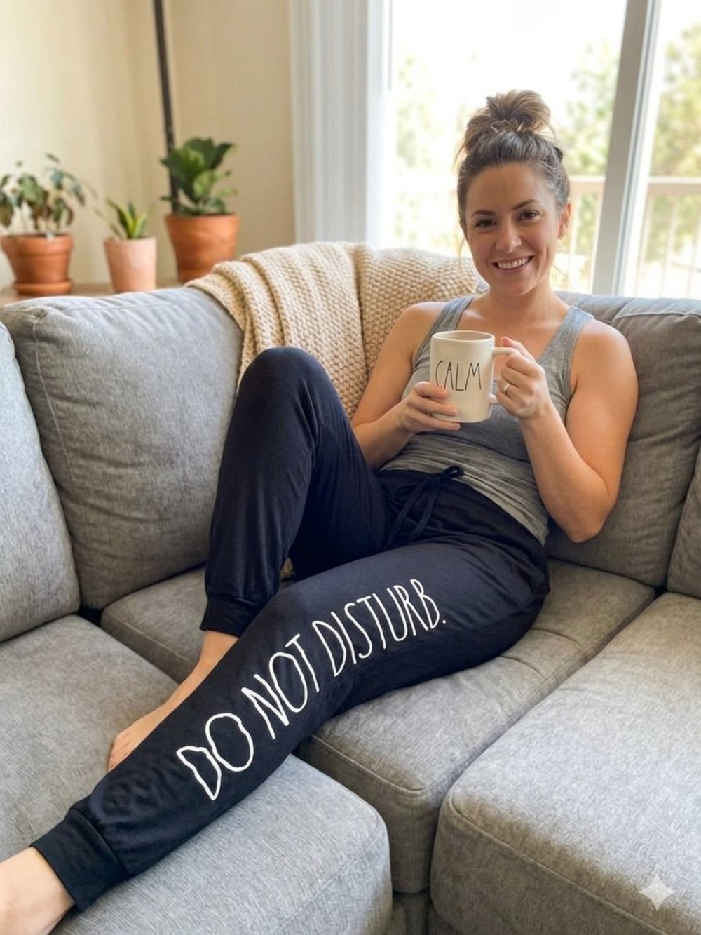 Rae Dunn Black "DO NOT DISTURB" Lounge Joggers • Size M